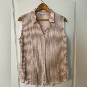 Jane and Delancey Light Pink and White Striped Sleeveless Button-Down Shirt